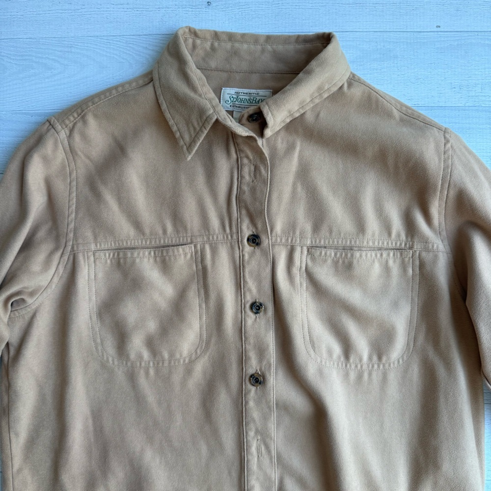 St. John's Bay Tan Faux Suede Heritage Western Button Down Shirt Petite M - Picture 2 of 7